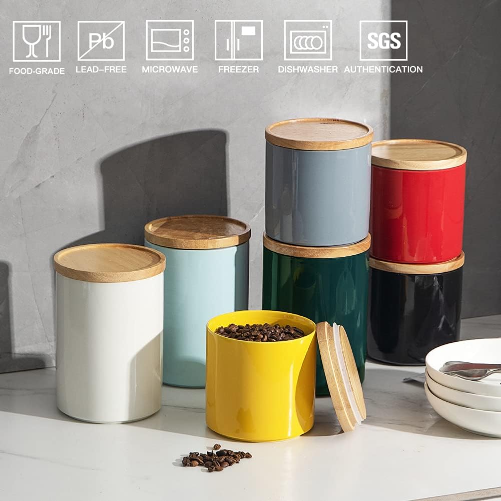 Sweejar Kitchen Canisters Ceramic Food Storage Jar, Stackable Containers with Airtight Seal Wooden Lid for Serving Coffee Bean, Flour, Tea, Cookies and More - 58 Fl Oz (Jade)