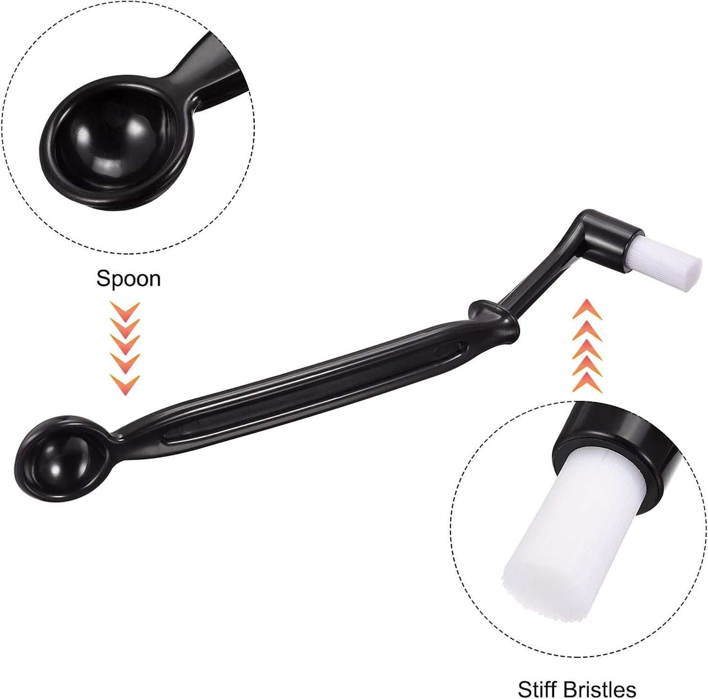 MECCANIXITY Coffee Machine Brush with Spoon, 8.23" Length Nylon Elbow Black for Cleaning Espresso Machines, Grinders Pack of 4