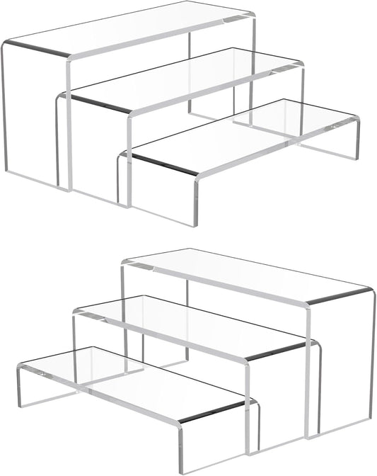 Goabroa Acrylic Display Risers, 2 Sets 6 Pcs Rectangular Risers Display Stands, 4mm Thick Display Stands for Vendor Events, Acrylic Shelves for Lego Display, Cupcake, Perfume