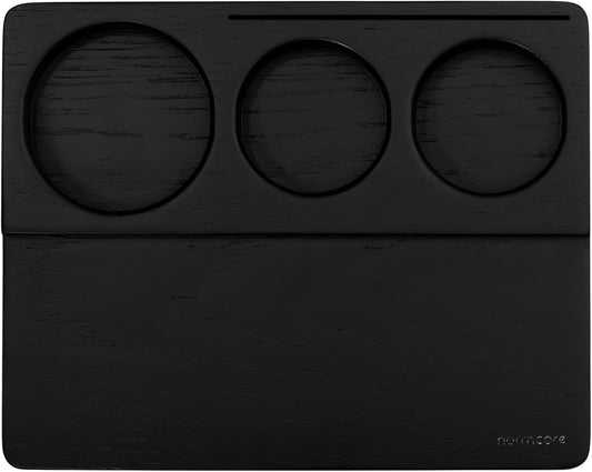 Normcore Tamping Station - Black Oak Wood Espresso Tamping Mat - Wooden Tamping Mat for 51/54/58mm Portafilter, Tamper, Distributor, Puck Screen and Portafilter - Natural Black Stained Oak Wood
