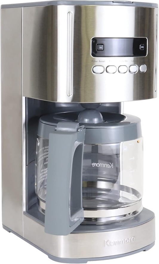 Kenmore Drip Coffee Maker - Programmable Cafe Machine With Glass Pot, Regular & Bold Brew, Auto Shut Off Large Water Reservoir, Reusable Filter, Kitchen Appliances For Cafeteria Barista, 12 Cup, White