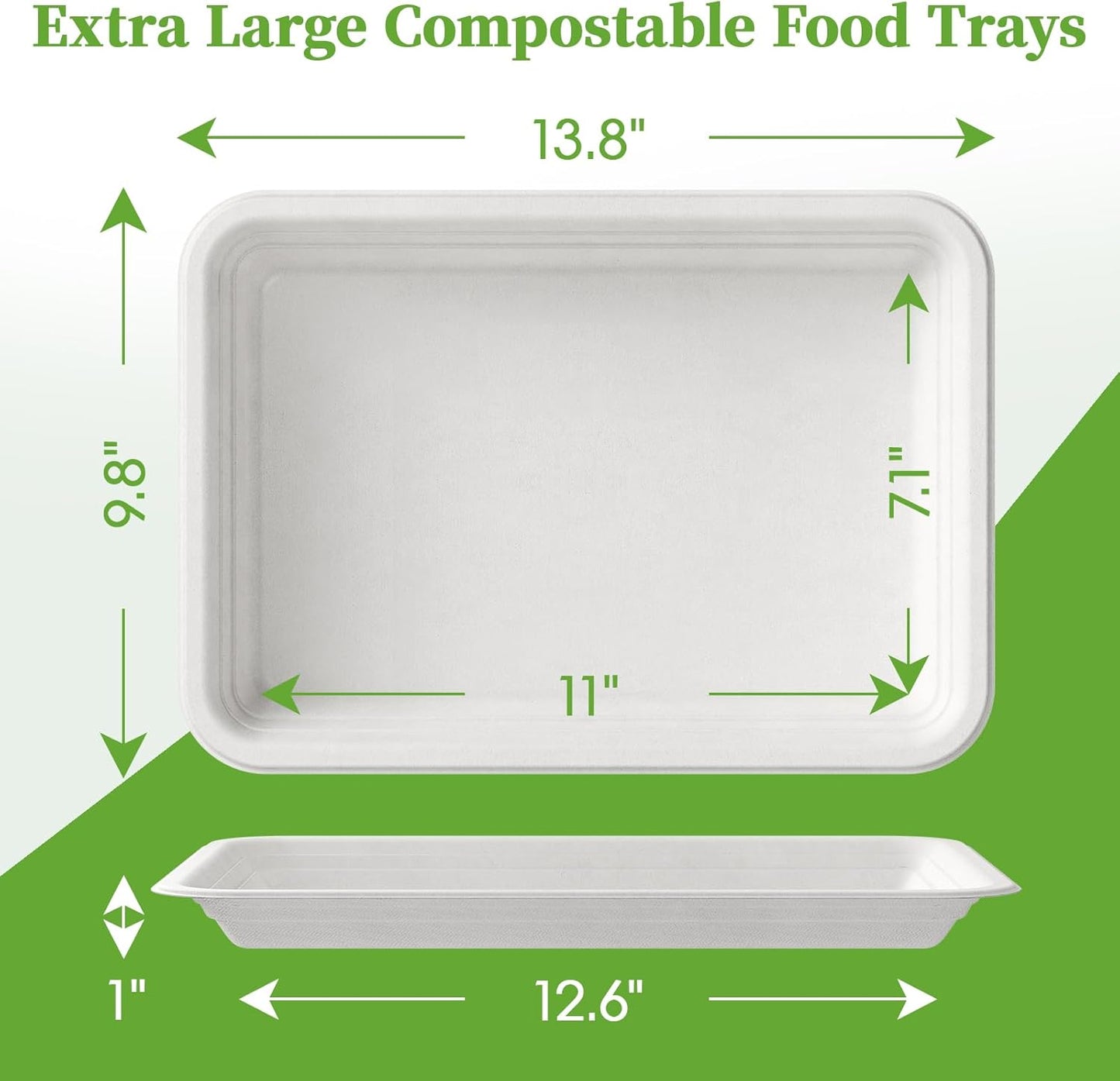 ECOLipak 100 Pack 14 Inch Disposable Food Crawfish Trays, Compostable Large Paper Plates, Disposable Thanksgiving Trays for Serving Food, Turkey, BBQ, Seafood Boil Party Supplies(White)