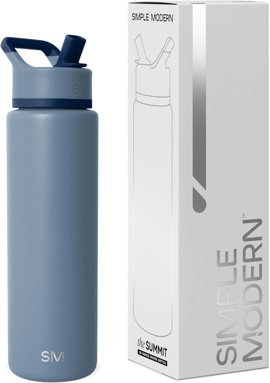 Simple Modern Water Bottle with Straw Lid | Vacuum Insulated Stainless Steel Metal Thermos | Reusable Leak Proof BPA-Free Flask for Sports Gym | Summit Collection | 30oz, Blue Dune