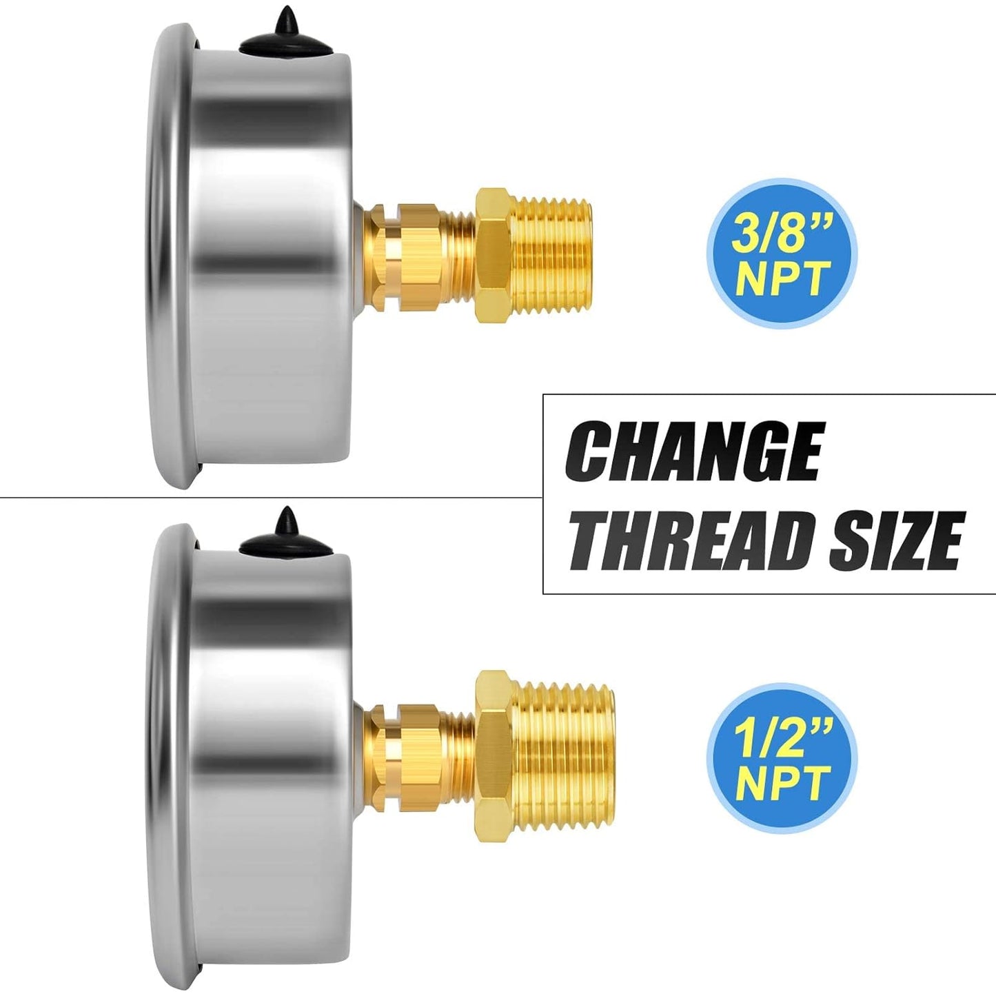 MEANLIN MEASURE 0~5000Psi Stainless Steel 1/4" NPT 2.5" FACE DIAL Liquid Filled Pressure Gauge WOG Water Oil Air Center Back Mount(Pack of 2