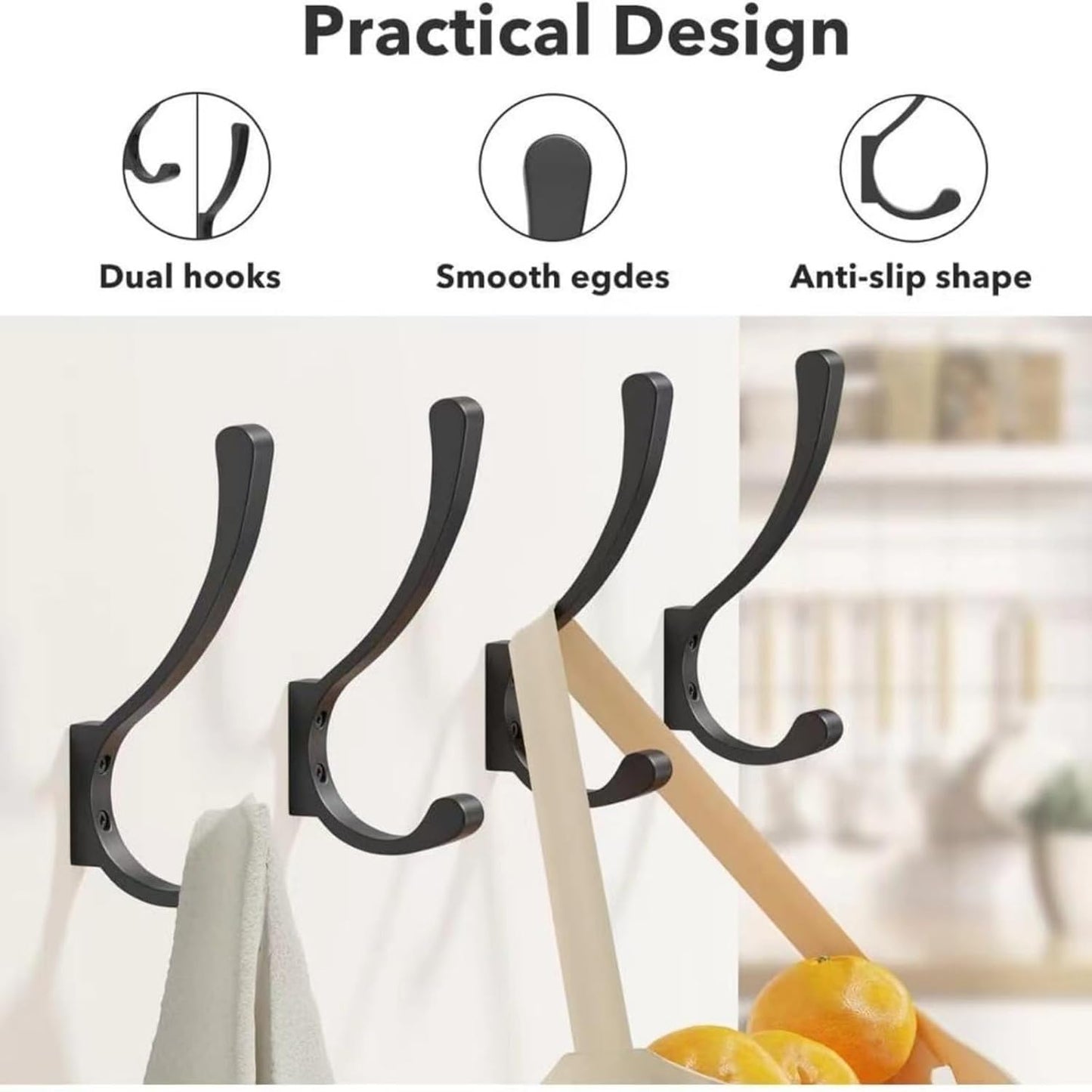 8 Pack Hanging Coat Hooks Wall Mount, Coat Hanger Wall Hangers, Metal Hooks for Hanging Heavy Duty, Screw in Hooks for Hanging Towels, Clothes, Backpack, Hat, Bag, Jacket, Key, Robe, Backpack Grey