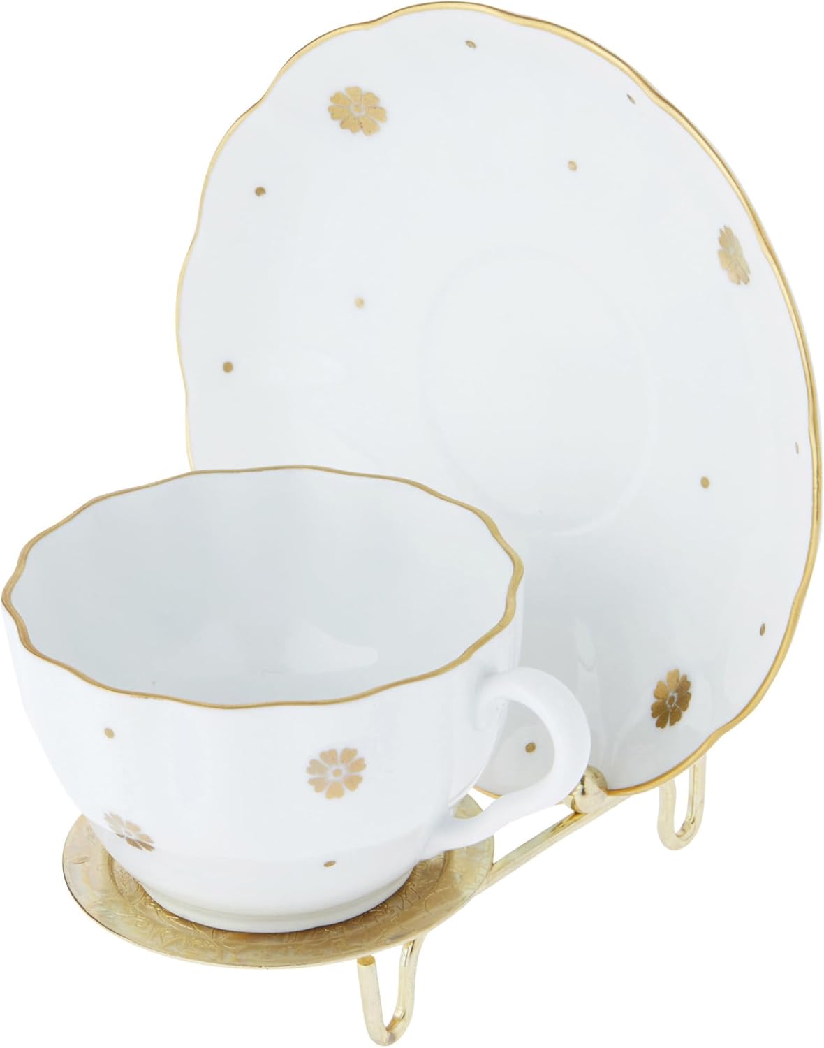 Bard's Ornate Shiny Gold-toned Cup and Saucer Stand, 3" H x 2.75" W x 4" D