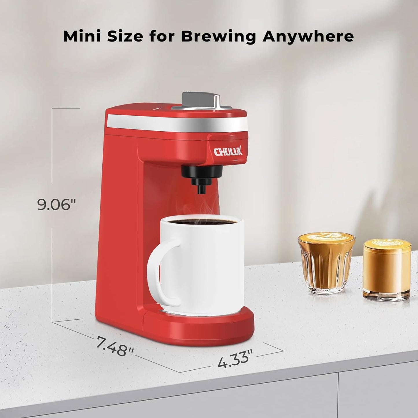 CHULUX Mini Coffee Maker for K Capsule, Single Serve Coffee Maker for One Cup Americano, Lightweight Pod Coffee Machine, Red