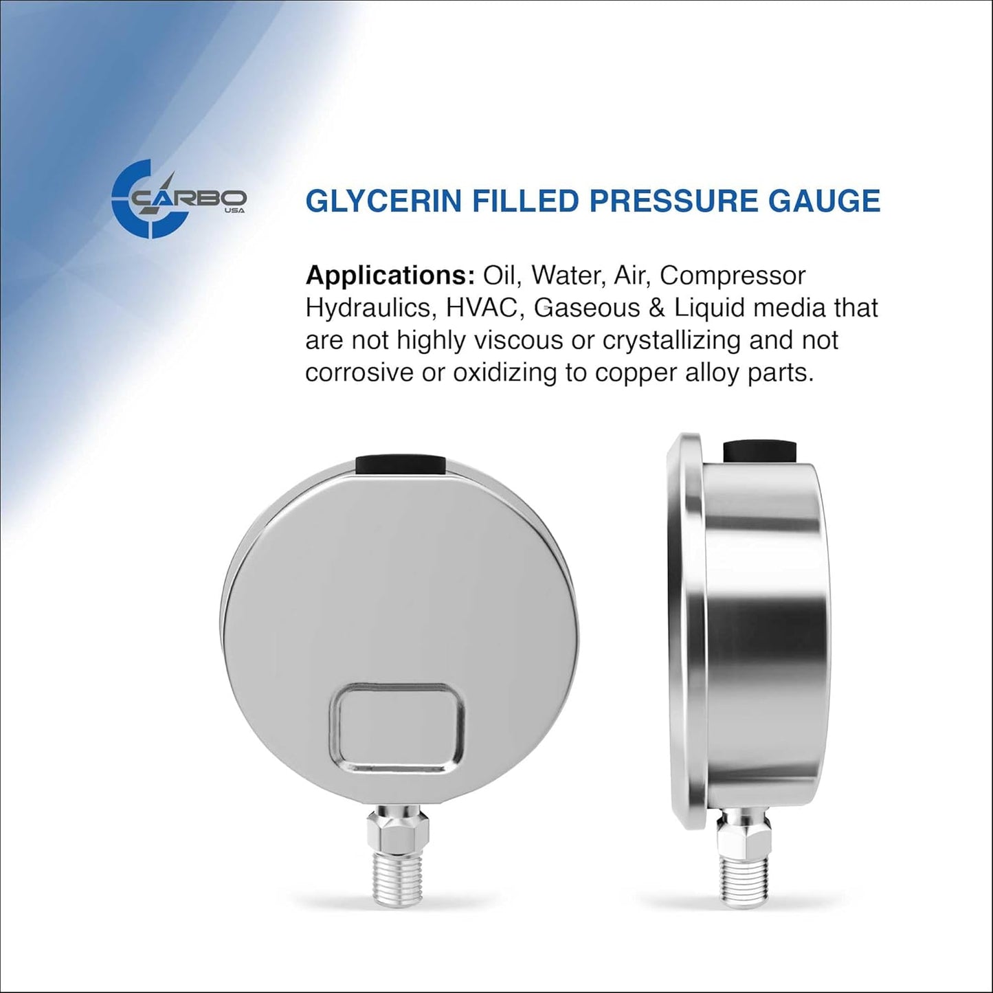 Stainless Steel Pressure Gauge Dual Display (0-3000 psi/kPa) - 2 1-2" Glycerine Liquid Filled Water Air Oil Gas Gauge with Polycarbonate Lens & Brass Connection -1/4" NPT Lower Mount
