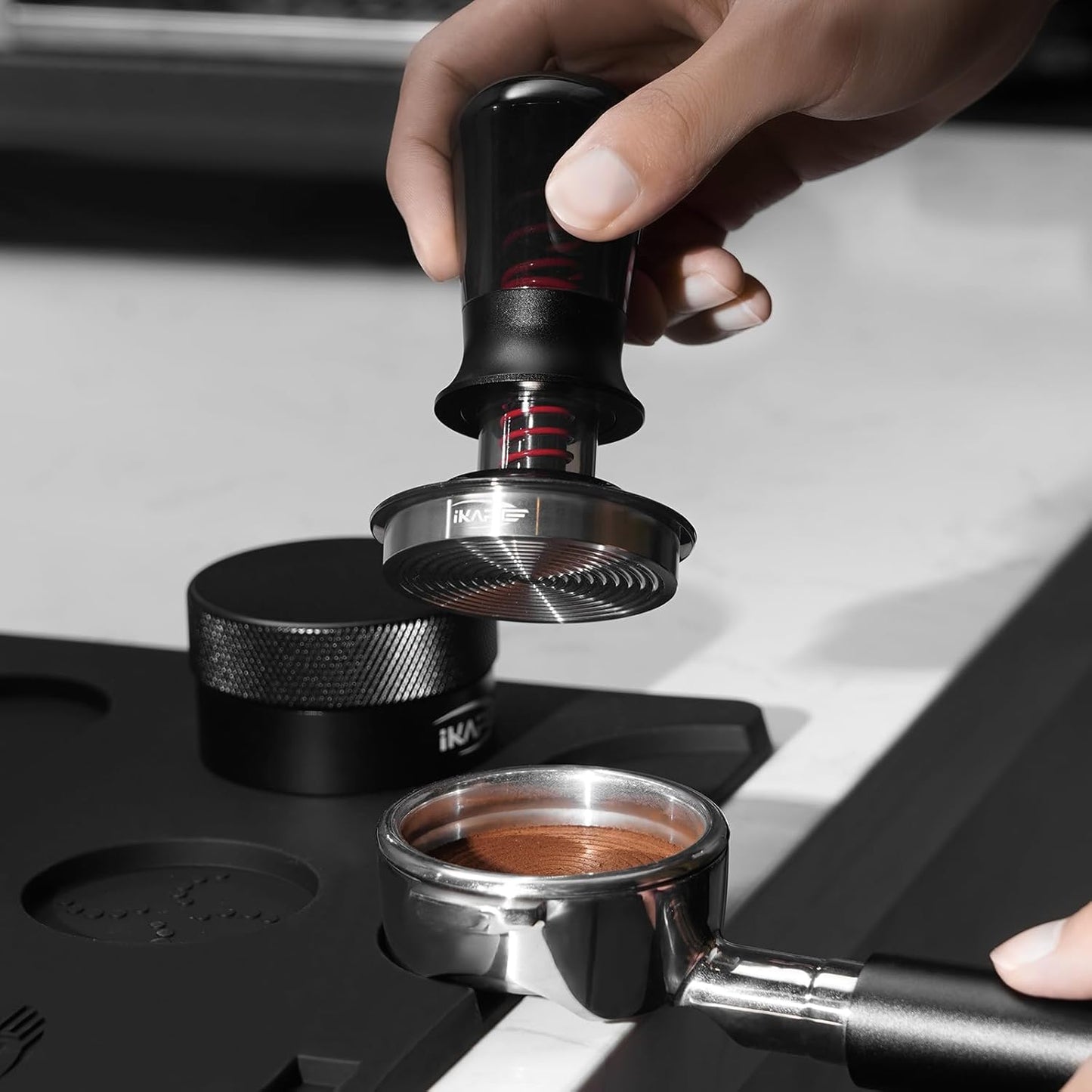 IKAPE 51MM Semi-Transparent Espresso Coffee Tamper, Spring-loaded Calibrated Tamper with Premium Flat Stainless Steel Base, Compatible with All 51mm Bottomless Portafilters(New Upgrade)
