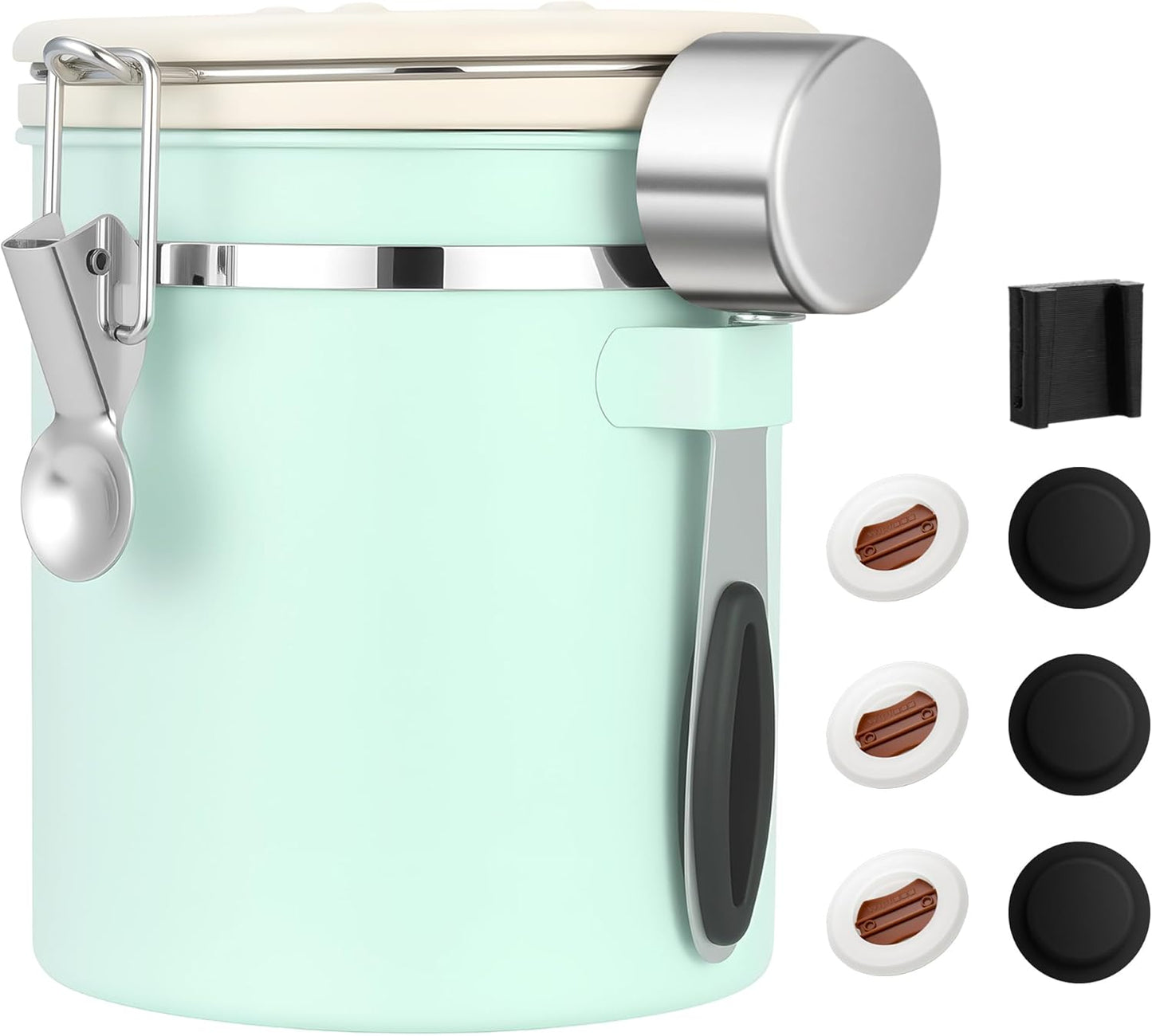 ShanSon Coffee Canister Airtight Coffee Container Stainless Steel Coffee Bean Storage Container with Scoop Coffee Canister for Beans Grounds Sugar Flour Tea Cereal,16OZ,Green