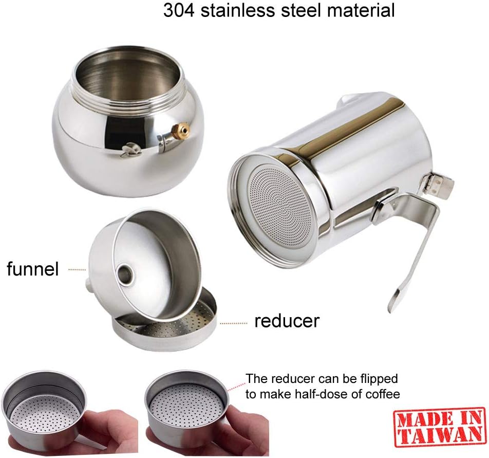 DÉBUT Stainless Steel Italian Espresso Coffee Maker Stovetop Moka Pot Greca Coffee Maker Latte Cappuccino Percolator, 6 Espresso Cup - 10 Oz