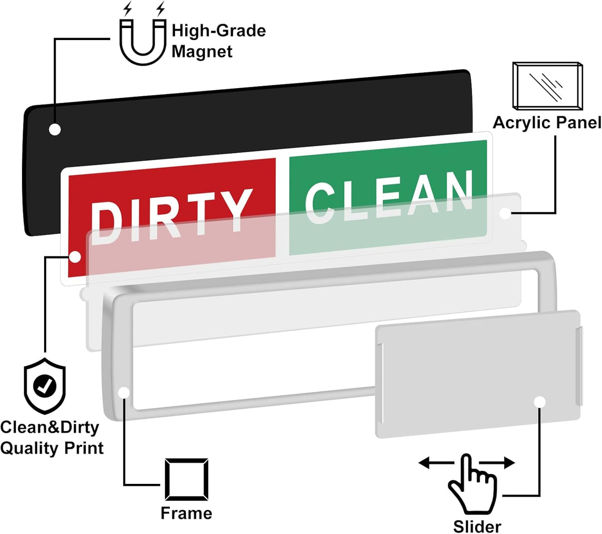 KitchenTour Clean Dirty Magnet for Dishwasher Upgrade Super Strong Magnet - Easy to Read Non-Scratch Magnetic Silver Indicator Sign with Clear, Bold & Colored Text Silver