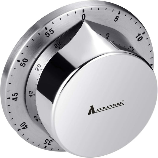 Kitchen Timer, Chef Cooking Timer Clock with Loud Alarm, No Batteries Required, 100% Mechanical - Magnetic Backing, Exquisite Stainless Steel Body - Countdown Reminder - Silver 1Pack