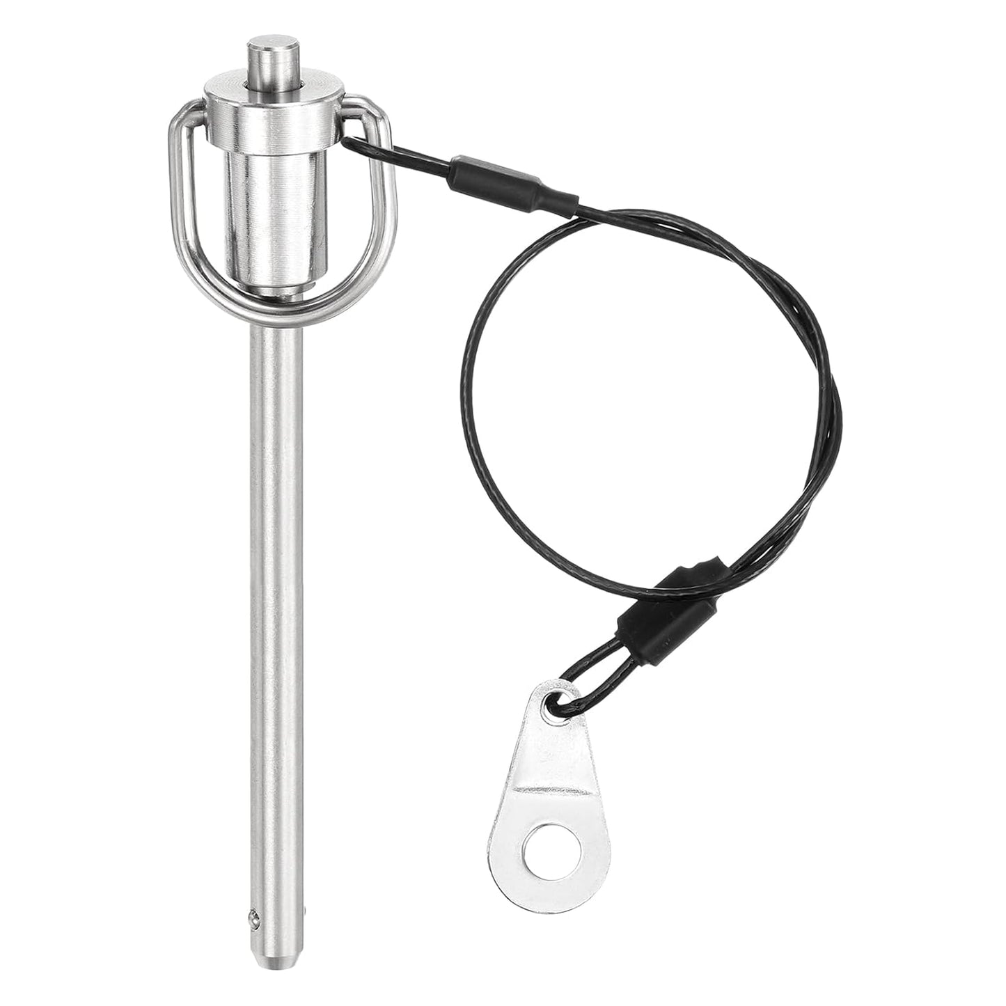 uxcell 1 Pcs Quick Release Pin, 6.3x75mm(Dia. x L) Push-Button Ball Locking Pin 304 Stainless Steel Ring Handle Locking Pin with Wire for Audio Bimini Top Marine, Silver