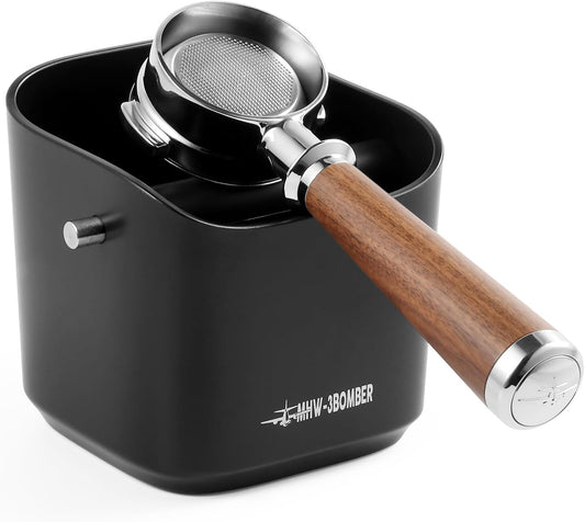 MHW-3BOMBER Espresso Knock Box, 1.2L(15 Cups) Coffee Knock Box with Removable Knock Bar and Anti-slip Pads for Espresso Puck, Coffee Ground, Durable Espresso Accessories, Black GB5967B-OS