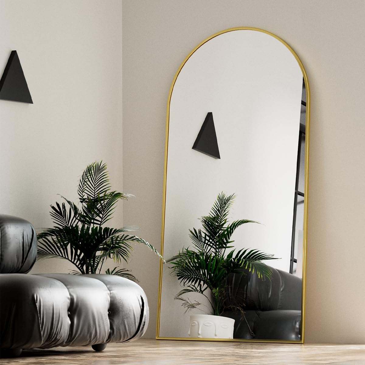VooBang Oversized Full Length Mirror, 71" x 30" Arch Floor Mirror with Stand, Aluminum Alloy Frame Full Body Mirror for Bedroom Bathroom Living Room Decor, Gold