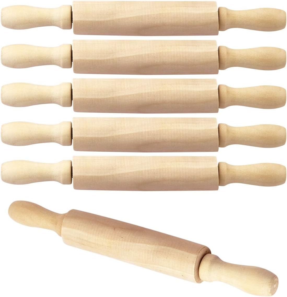BILLIOTEAM 6 Pack 8 Inch Mini Wood Rolling Pin,Great for Children Kids Girls and Boys,Small Wooden Rollers for Art and Crafting,Baking,Cookie Dough,Cooking,Clay,Play Doh