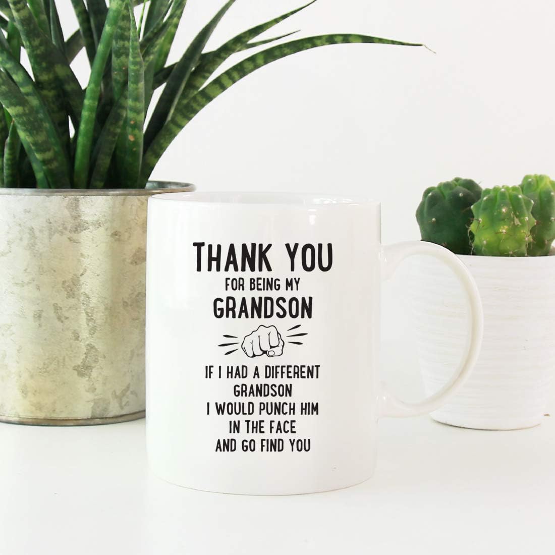 Andaz Press Funny Family 11oz. Coffee Mug Gift, Thank You for Being My Grandson, Punch in Face, 1-Pack, Christmas Birthday Drinking Cup Present Ideas