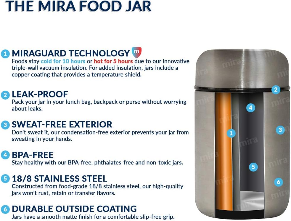 MIRA 2 Pack Insulated Food Jar Thermos for Hot Food & Soup, Compact Stainless Steel Vacuum Lunch Container, 13.5 oz, Denim, Lilac