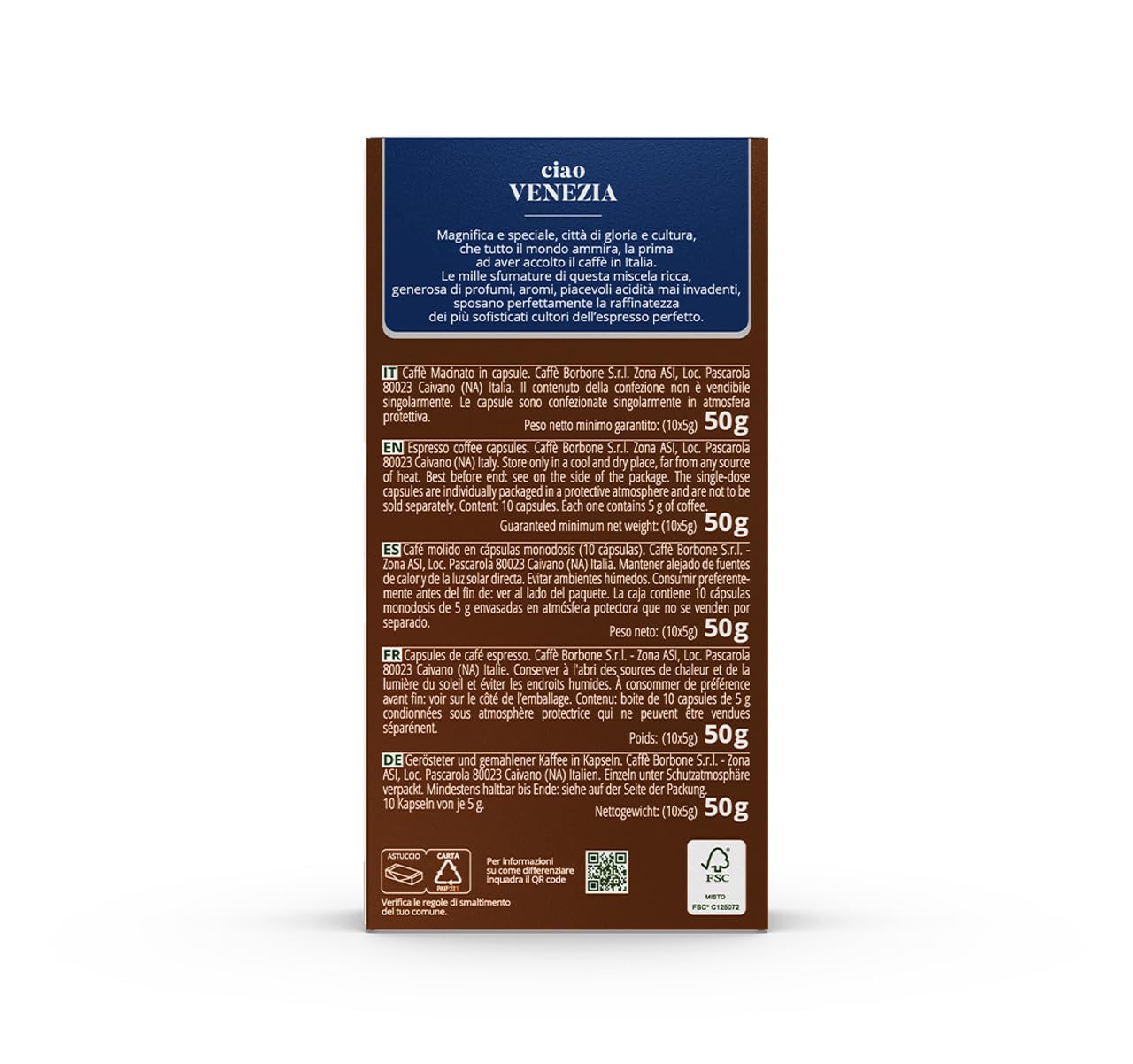 Caffe Borbone Aluminum Coffee Pods Compatible with Nespresso Original Machines, Ciao Venezia, Medium Roast, Full-Bodied and Sweet, Genuine Italian Coffee - 50 Count