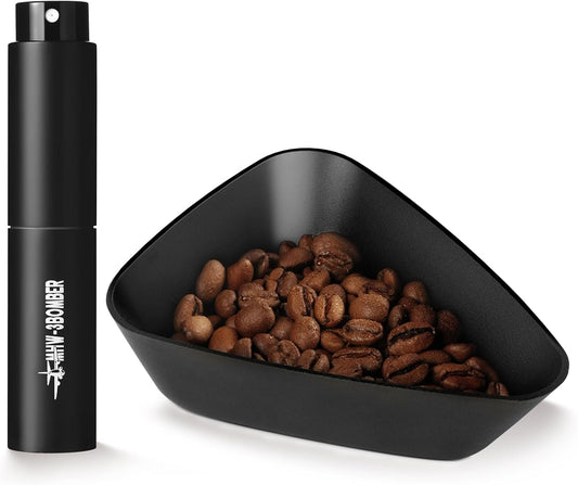 MHW-3BOMBER Coffee Bean Dosing Cup and RDT Spray Bottle Set - Aluminum Espresso Dosing Cup & 10ml Static Reduction Spray - Espresso Accessories Kit Measuring Tray for Coffee Lovers P7112B