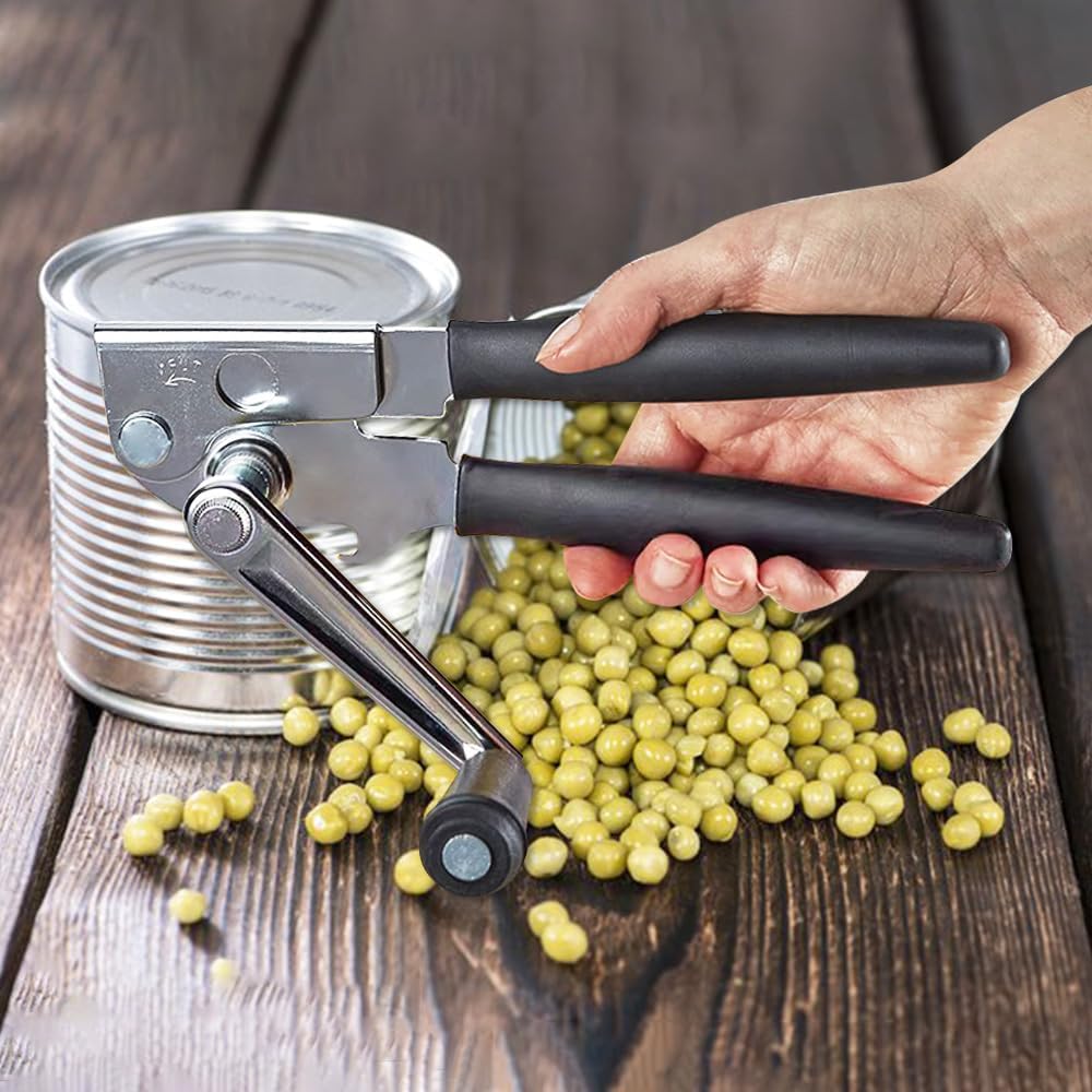 Crank Can Openers Manual,Heavy Duty Commercial Can Opener with Rubber-coated Long Handles
