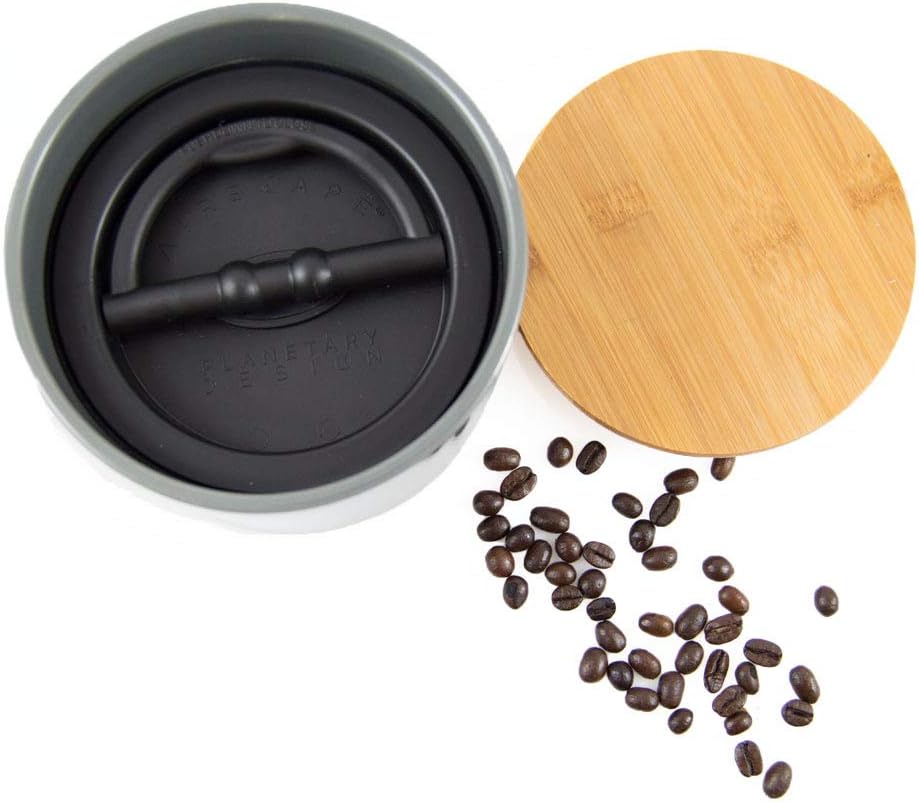 AirScape Planetary Design Ceramic Coffee and Food Storage Canister – Small 4-inch – US Patented Airtight Inner Lid – White with Bamboo Top