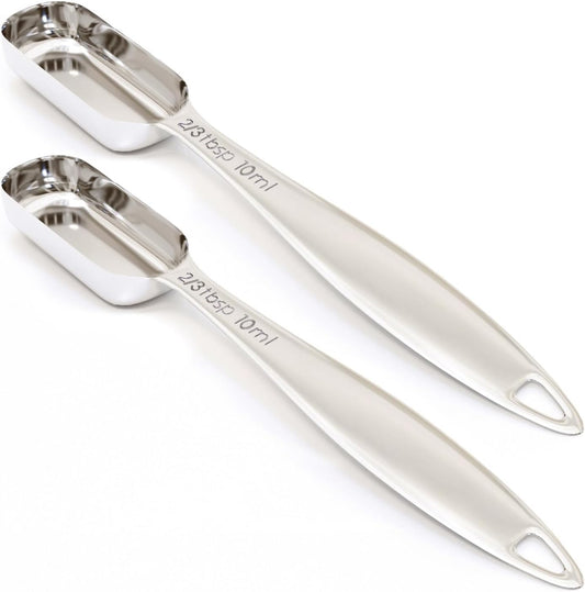 2PCS 2/3Tablespoon (2tsp, 10ml) Single Measuring Spoon, Individual Stainless Steel Long Handle Measure Teaspoon Only