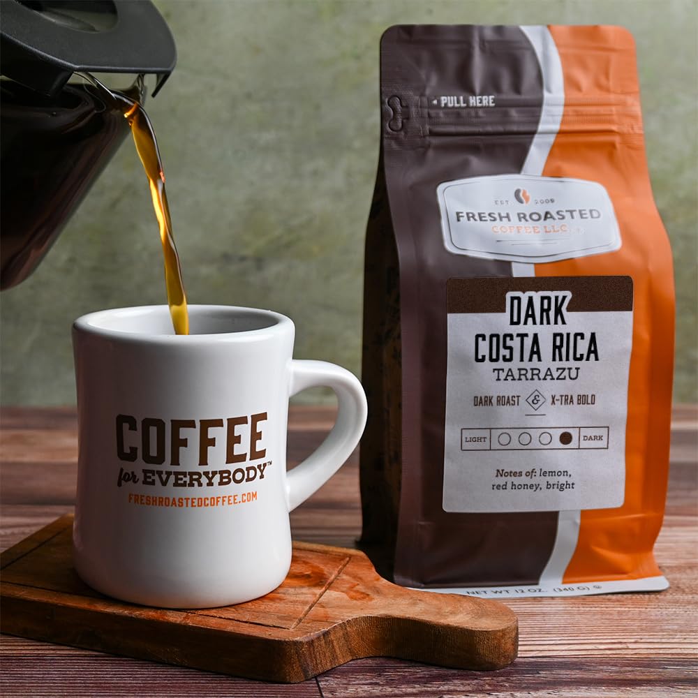 Fresh Roasted Coffee, Dark Costa Rican Tarrazu, 12 oz, Dark Roast, Kosher, Ground