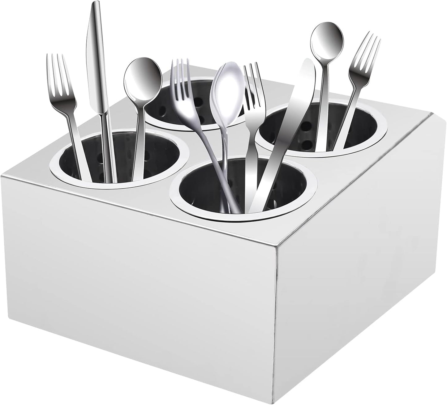 Stainless Steel Flatware Utensil Holder, Commercial 4-Hole Cylinder Silverware Organizer for Countertop Restaurant