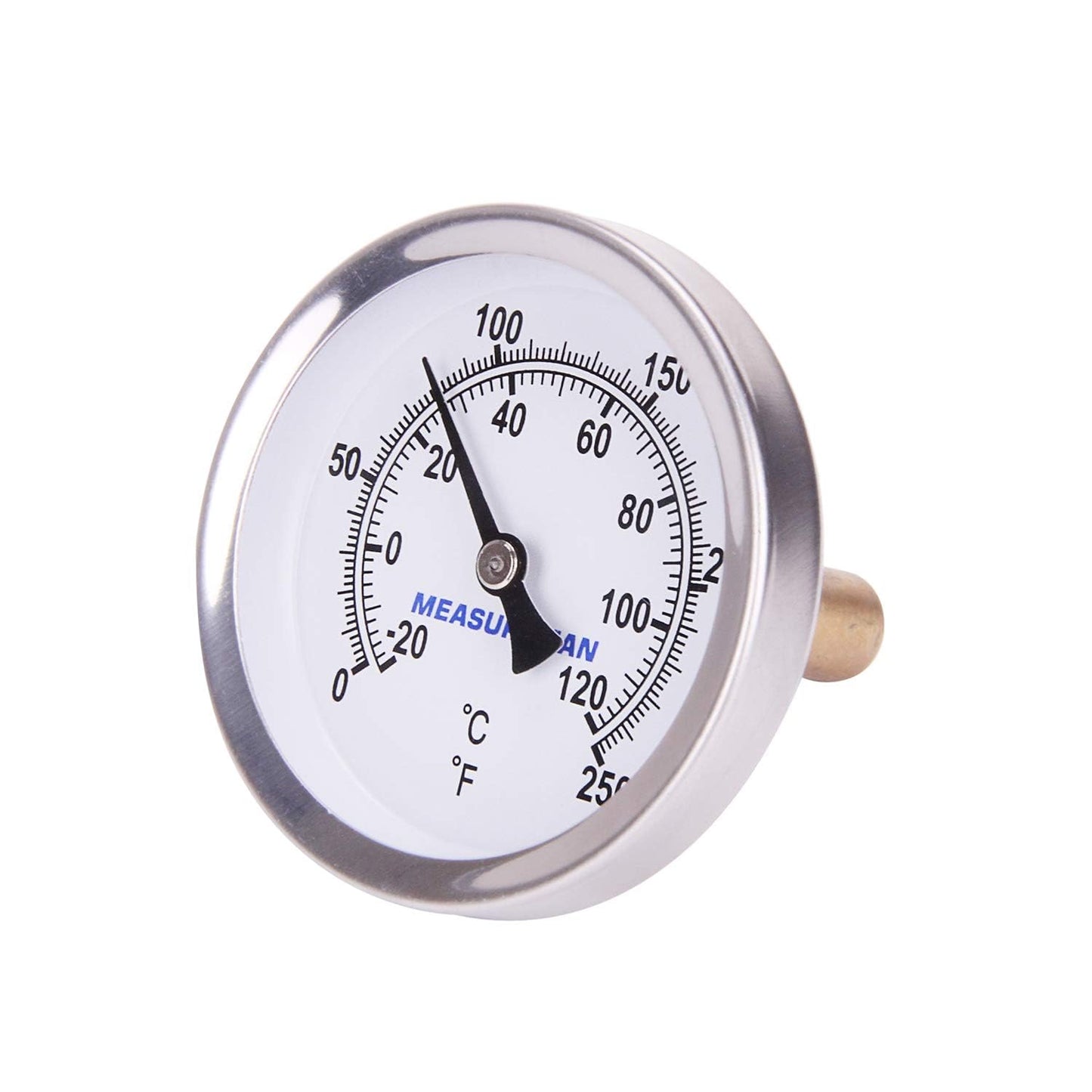 MEASUREMAN Hot Water Bi-Metal Thermometer, 2-1/2" Dial, 1-3/4" Lead-Free Brass Stem, Range 0-250 deg F/-20-120 deg C, 2% Accuracy, Adjustable, 1/2" NPT Back Mount（2 Pack
