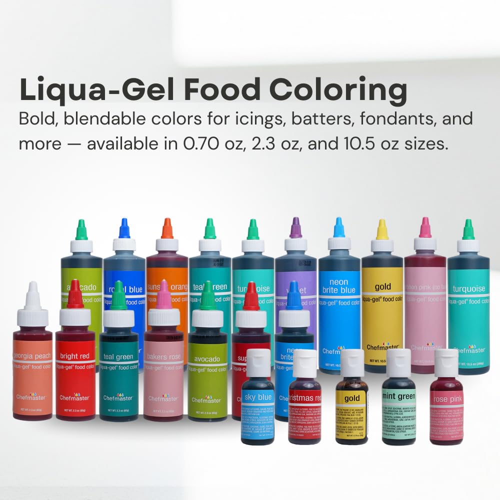 Chefmaster Gold Liqua-Gel® Food Coloring | Vibrant Color | Professional-Grade Dye for Icing, Frosting, Fondant | Baking & Decorating | Fade-Resistant | Easy-to-Use | Made in USA | 2.3 oz
