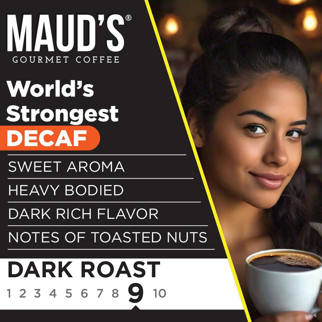 Maud's World's Strongest Decaf Coffee Pods, 100 ct, Decaffeinated Dark Roast Coffee in Recyclable Single Serve Pods – 100% Arabica Coffee, Compatible with Keurig K Cups Maker