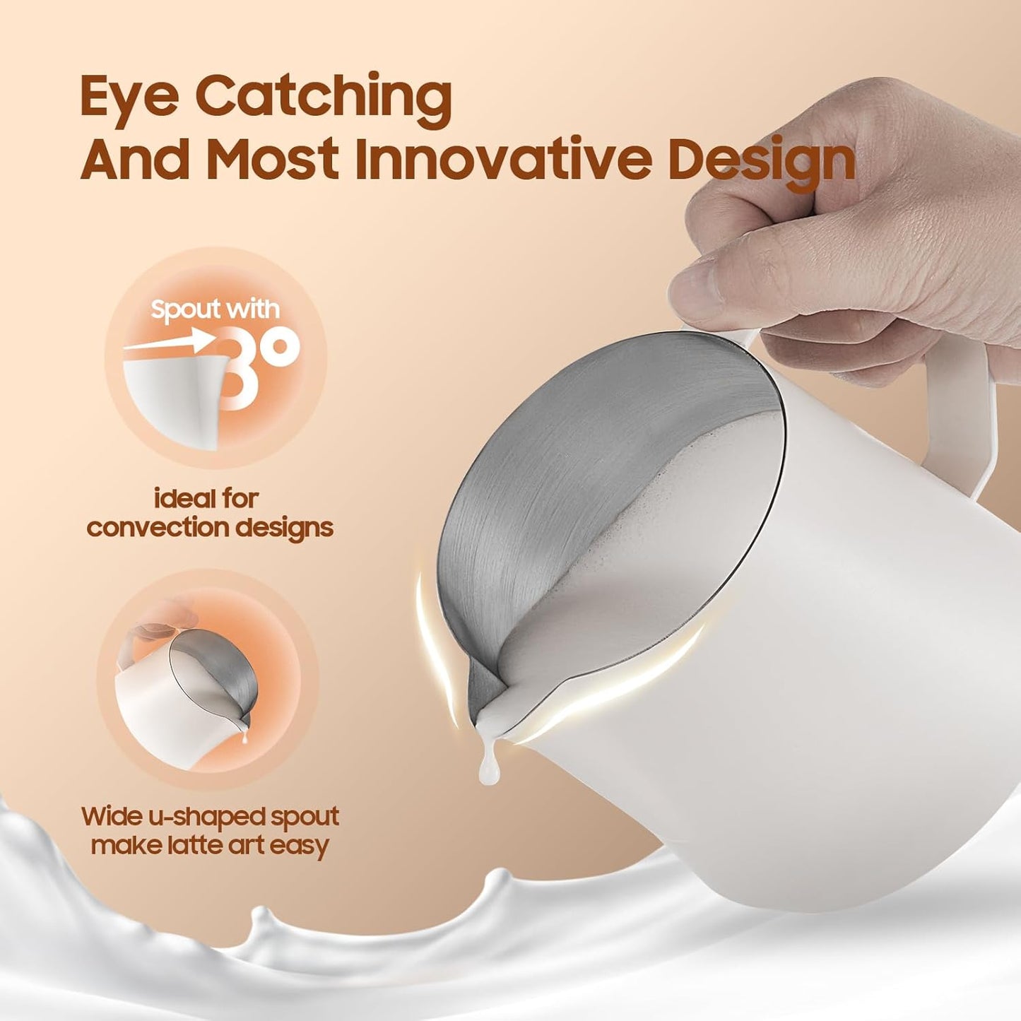 MHW-3BOMBER Milk Frothing Pitcher - 20oz/600ml Milk Frother Cup with U-Shaped Spout - SUS 304 Steaming Pitcher - Cappuccino Latte Art Cup for Barista - Quadrilateral Body - P5184-OS
