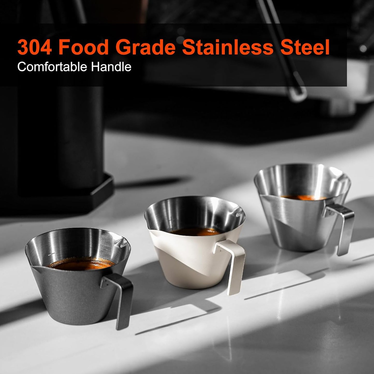 MHW-3BOMBER Espresso Measuring Cups, Double Spouts Stainless Steel Espresso Pour Cup, Espresso Shot Cups with Handle Scale, Metal Measuring Cups with V-Shaped Mouth, 3.4OZ/100ML Yellow G5670-OS