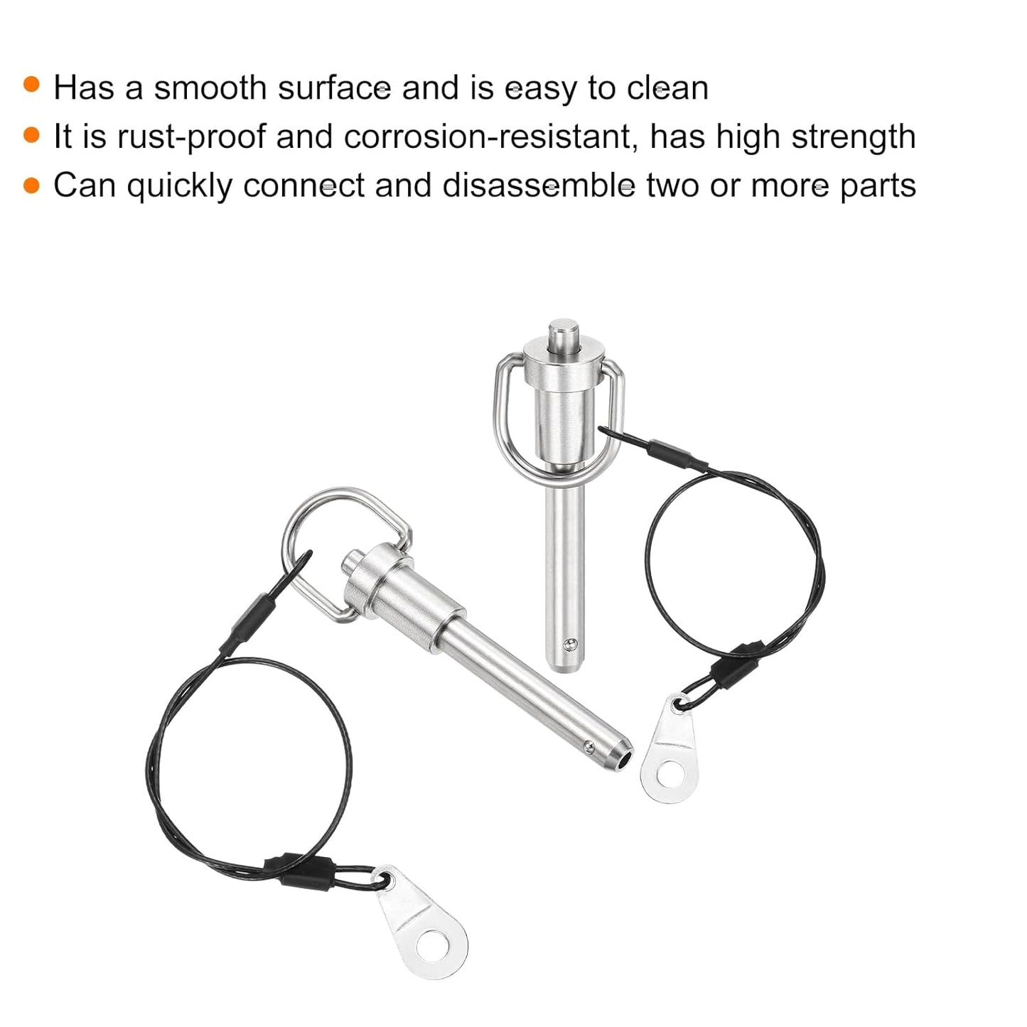 uxcell 2 Pcs Quick Release Pin, 5/16" x 1.57"(Dia. x L) Push-Button Ball Locking Pin 304 Stainless Steel Ring Handle Locking Pin with Wire for Audio Bimini Top Marine, Silver
