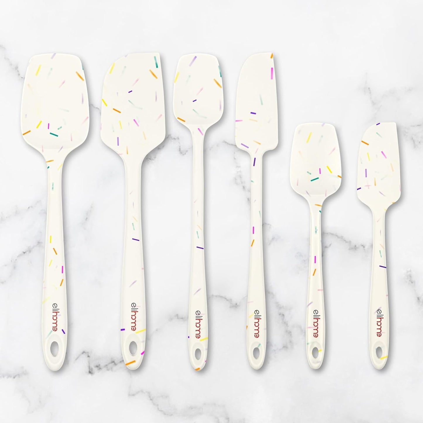 Elihome Mini Silicone Spoonula - Non-Stick Heat Resistant Silicone Scraper Spatula for Mixing, Serving, Scraping, Stirring, and More, 8.75 Inch, Sprinkles