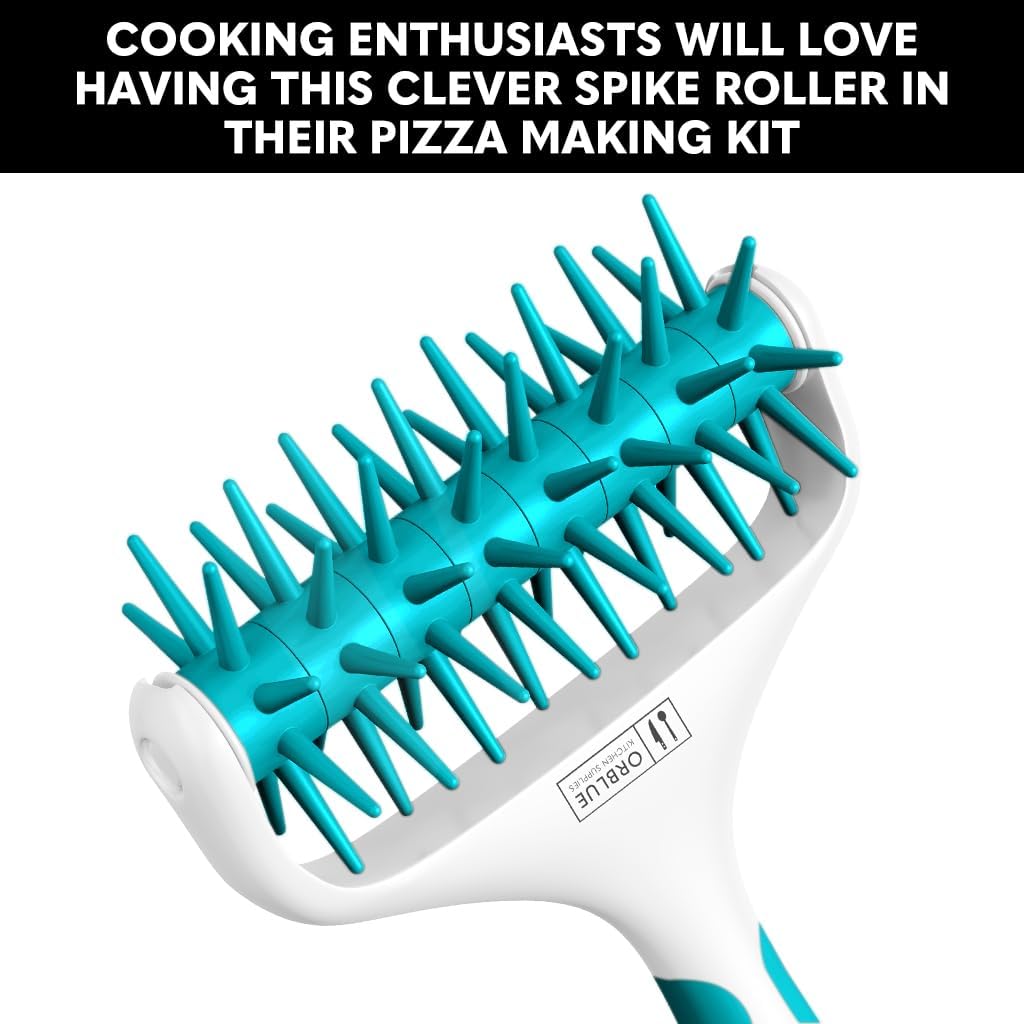 Orblue Pizza Dough Docker, Pastry Roller with Spikes, Pizza Docking Tool for Home & Commercial Kitchen - Pizza Making Accessories that Prevent Dough from Blistering, Aqua