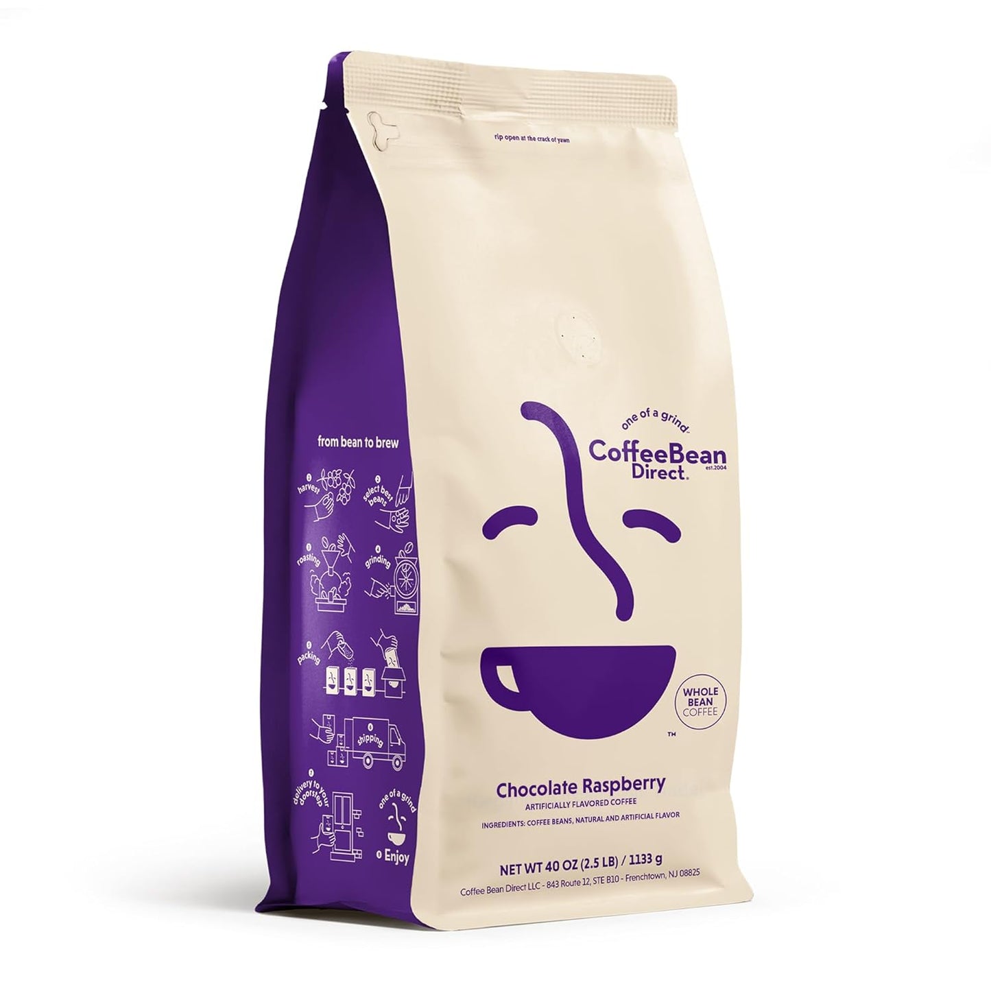 Coffee Bean Direct Chocolate Raspberry Flavored, Whole Bean Coffee, 2.5 Pound Bag (Pack of 1)