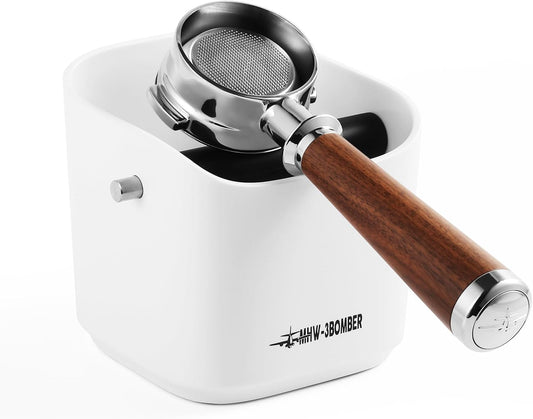 MHW-3BOMBER Espresso Knock Box, 1.2L(15 Cups) Coffee Knock Box with Removable Knock Bar and Anti-slip Pads for Espresso Puck, Coffee Ground, Durable Espresso Accessories, White GB5968W-OS