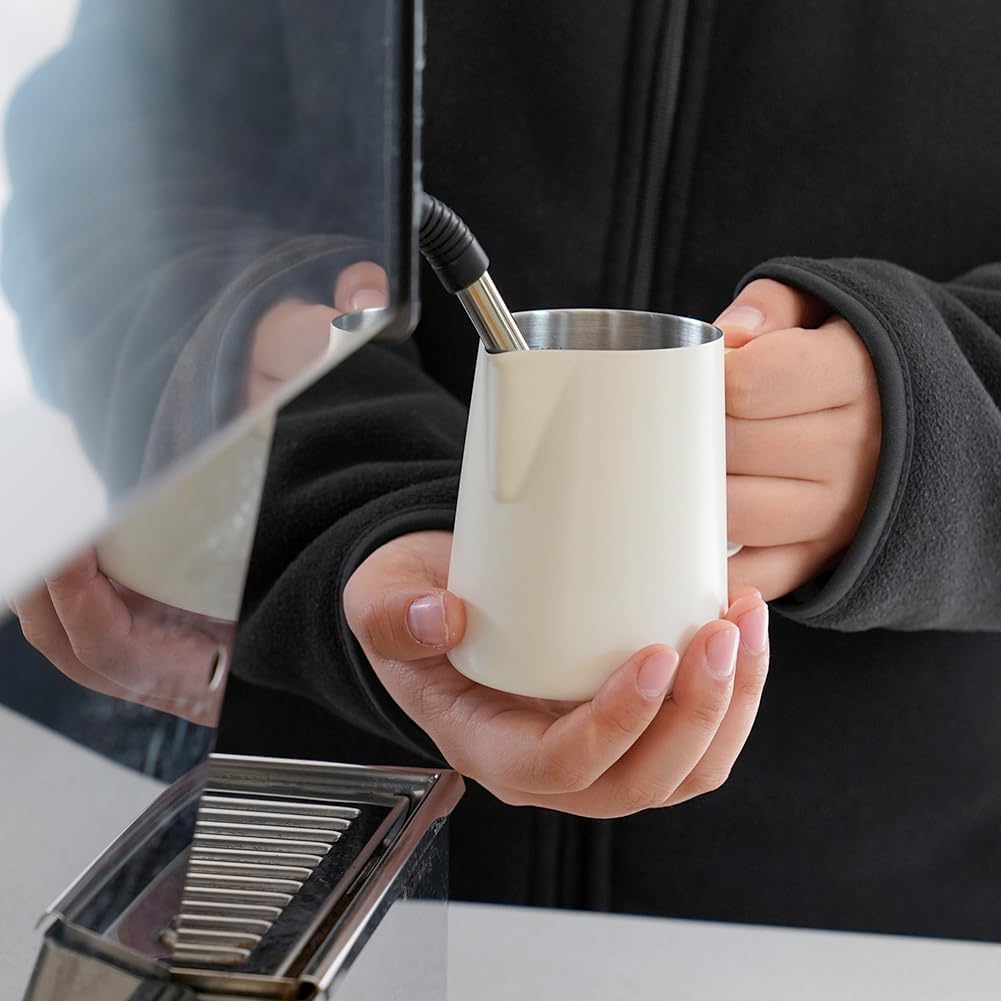 watchget Stainless Steel Milk Frothing Pitcher 12oz/350ml - Espresso Steaming Pitcher for Cappuccino, Latte Art, Coffee Machine Accessories Milk Jug Coffee Frother Cup, Creamy White