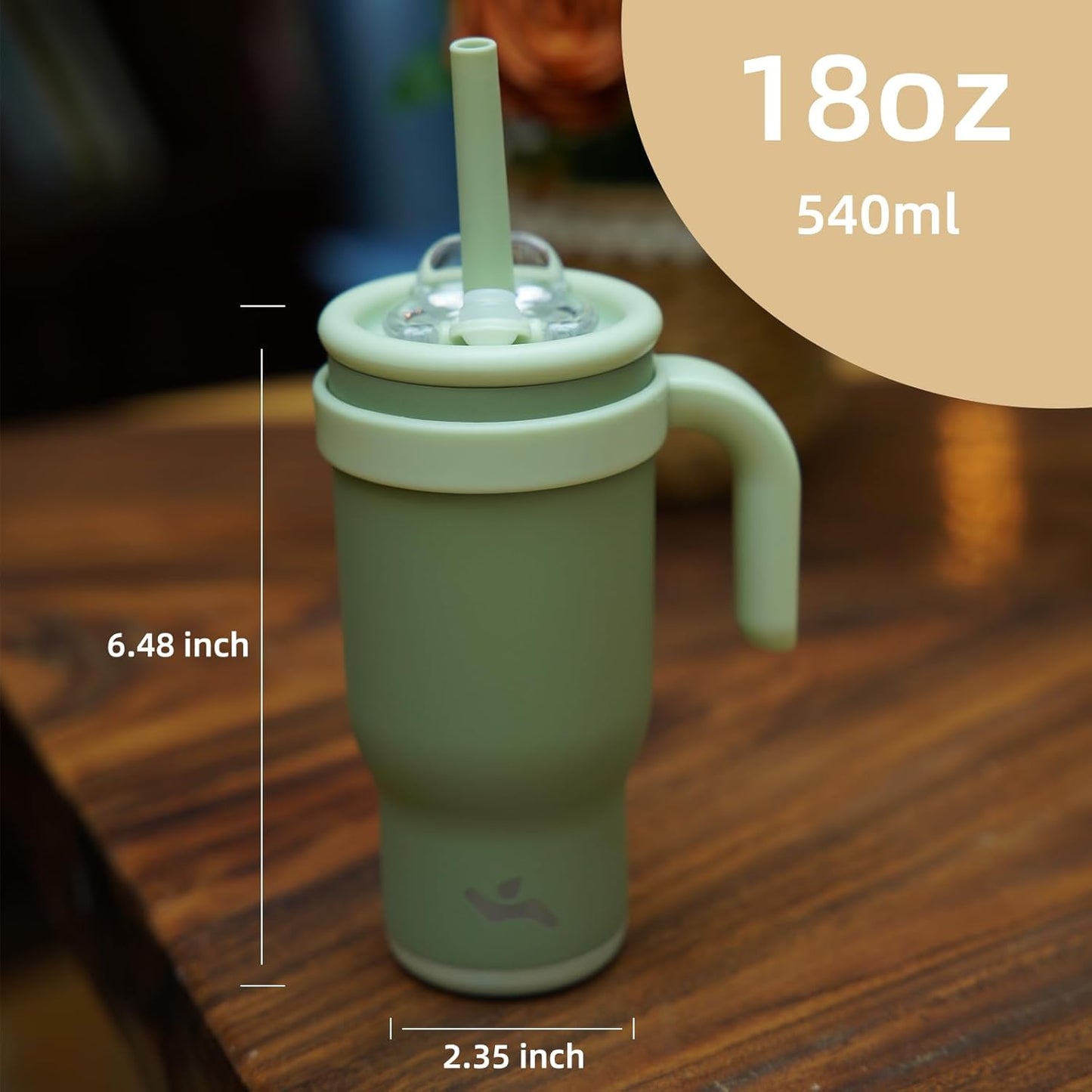 18 oz Tumbler with Side Handle, Insulated Water Bottle with Straw and 2 in 1 Lid, Stainless Steel Cup Travel Coffee Mug for Sports Office Gym,Rose Pink