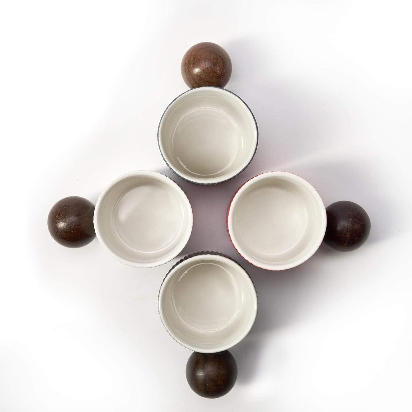 Ceramic Mini Espresso Cups Demitasse Cups with Round Wooden Handle Vertical Stripes Tea Cups (gray, 4pcs)