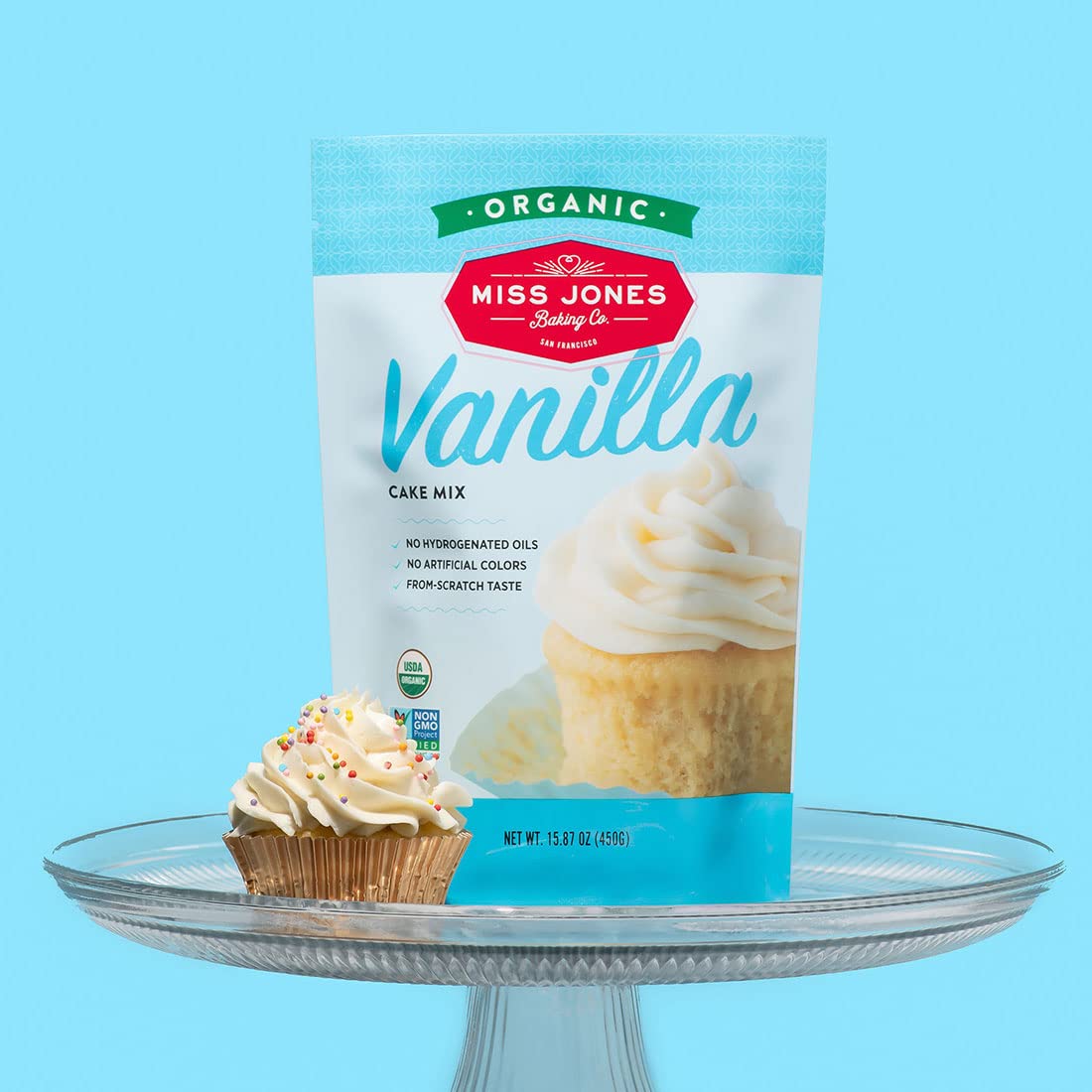 Miss Jones Baking Organic Yellow Cake and Cupcake Mix, Non-GMO, Vegan-Friendly, Moist and Fluffy: Vanilla (Pack of 1)