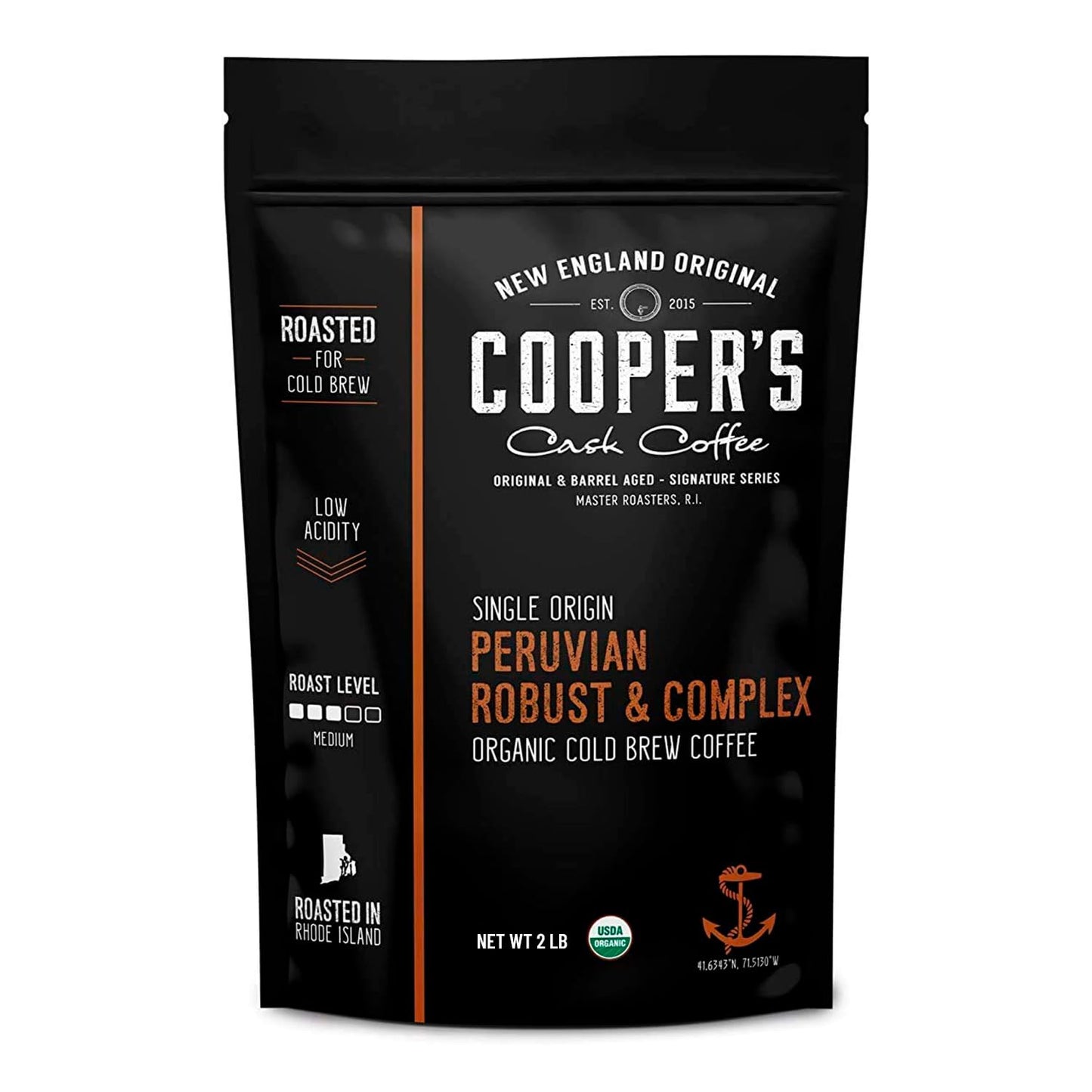 Organic Cold Brew Coffee Peru Reserve Single Origin Peruvian Coarsely Ground - 2 lb. Bag - Medium Roast