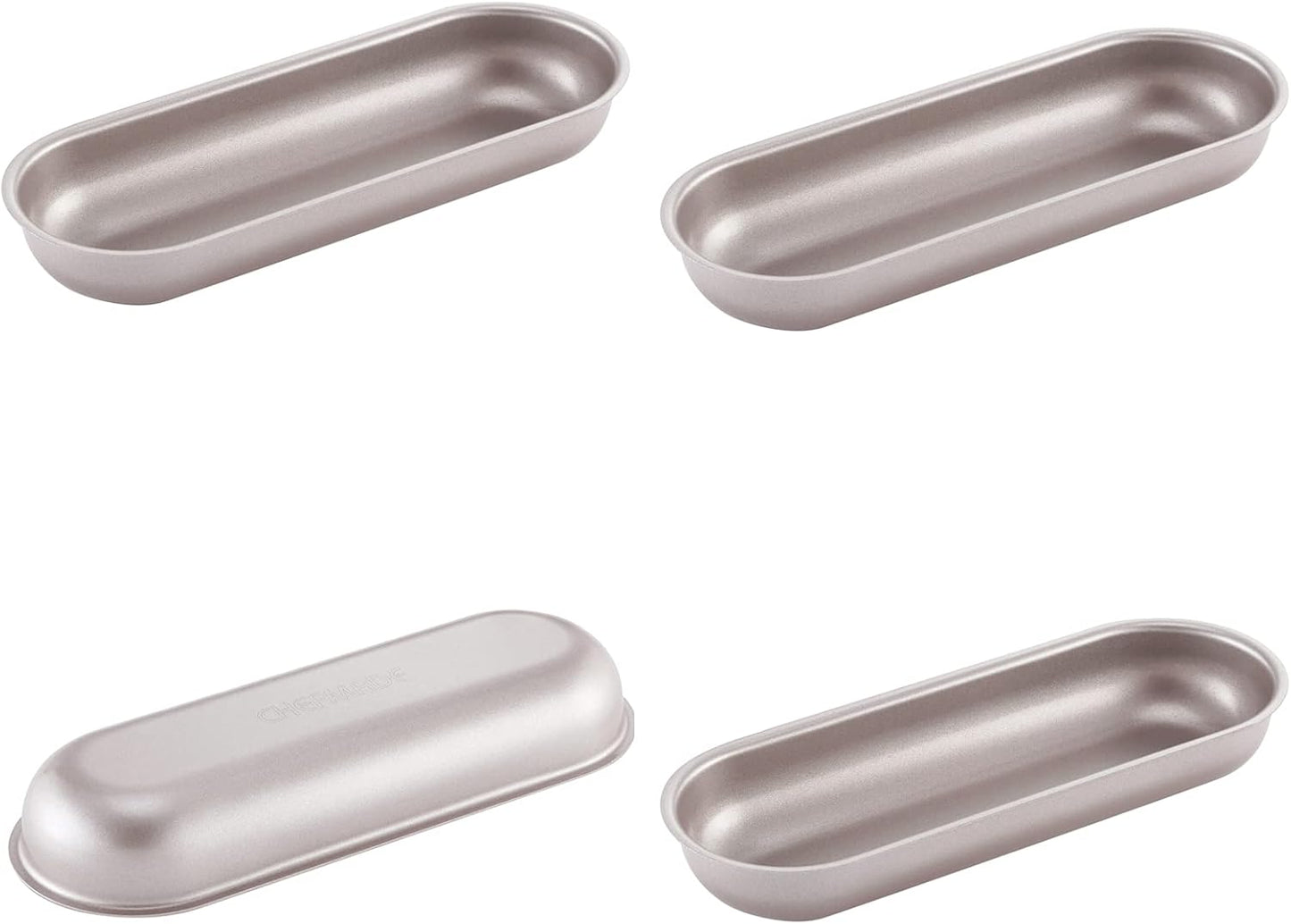 CHEFMADE Mini Loaf Pan Set, 7-Inch 4Pcs Non-Stick Hotdog-Shaped Bread and Cake Bakeware for Kitchen Baking (Champagne Gold)