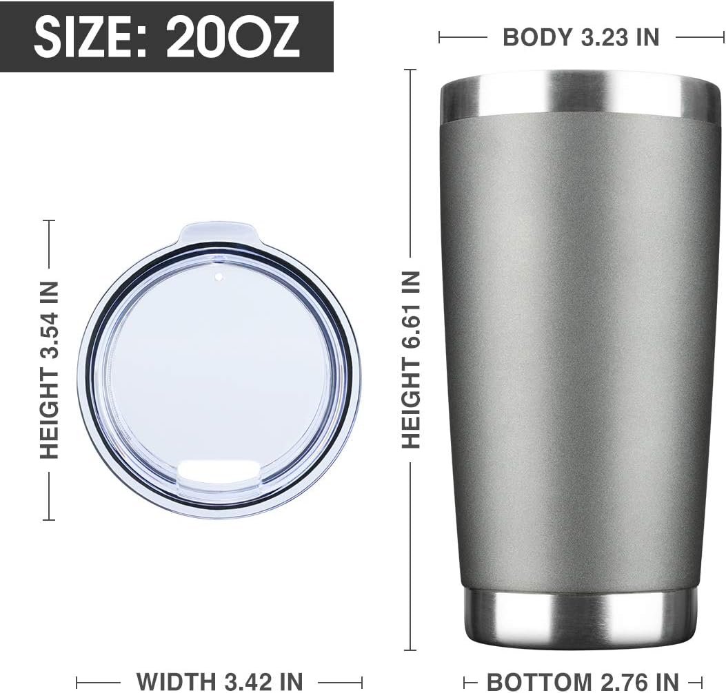 20oz Tumbler Bulk Stainless Steel Vacuum Insulated Tumblers with Lid Double Wall Travel Mug Durable Powder Coated Coffee Cup, Suitable for Ice Drinks and Hot Beverage (Gray 12pack)