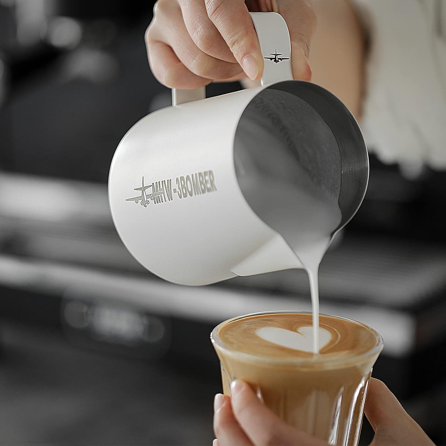 MHW-3BOMBER Milk Frothing Pitcher, 16oz/450ml Milk Frother Cup for Barista, SUS304 Stainless Steel Espresso Steaming Pitchers for Latte Art/Cappuccino/Coffee/Milk, P3028W-OS