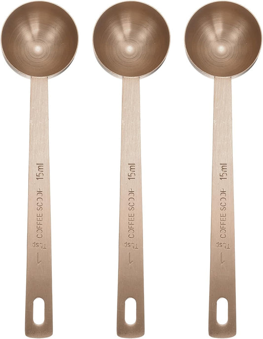 HARFINGTON 3pcs Coffee Scoop Spoon 1tbsp (3tsp, 15ml) 304 Stainless Steel Long Handle Teaspoon/Tablespoon Measuring Spoons Scoops for Tea Sugar Kitchen, Rose Gold