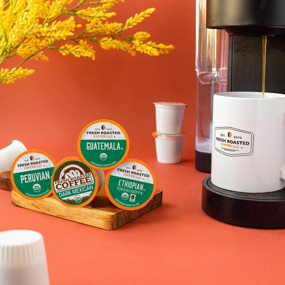 Fresh Roasted Coffee, Organic Mold & Mycotoxin 3rd Party Tested Variety Pack | USDA Organic, Kosher | K-Cup Compatible, 96 Pods